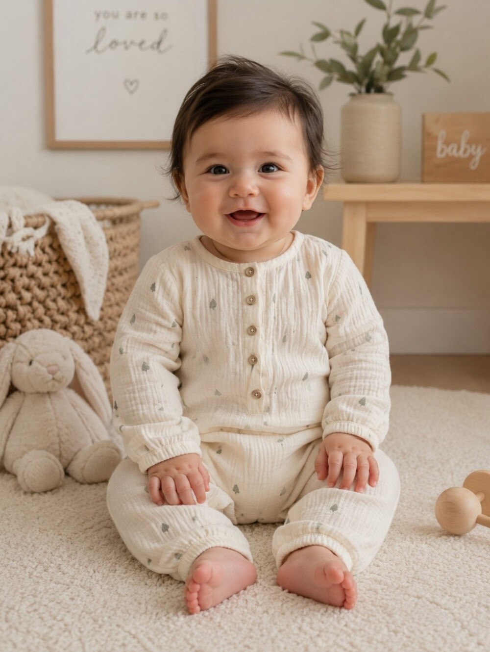 Quincy Mae Cream Muslin Romper | 3-6M